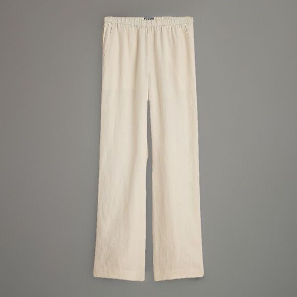 J. Crew Stratus Pant Linen Pull On Wide Leg Relaxed Natural Beige Size M Beachy - Picture 1 of 12